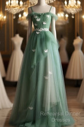 Light Green Gradient Straps Long A-Line Semi Formal Prom Dress, Beautiful Evening Dress Party Dresses